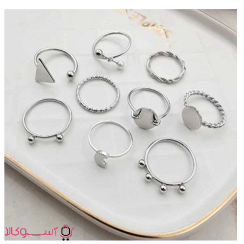 Pack of 9 silver rings for girls
